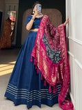 Astonishing Navy Blue Cotton Function Wear Lehenga Choli With Dupatta
