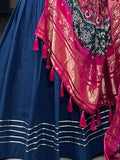 Astonishing Navy Blue Cotton Function Wear Lehenga Choli With Dupatta