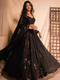 Stunning Black Sequins Georgette Reception Wear Lehenga Choli