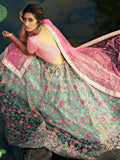 Green Floral Thread Embroidered Soft Net Festival Wear Lehenga Choli