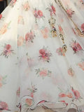 Magnetic White Floral Printed Organza Festival Wear Lehenga Choli