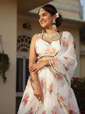 Magnetic White Floral Printed Organza Festival Wear Lehenga Choli