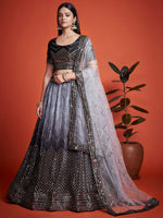 Astonishing Black Sequins Chinon Reception Wear Lehenga Choli