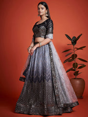 Astonishing Black Sequins Chinon Reception Wear Lehenga Choli
