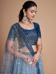 Adorable Blue Sequins Chinon Sangeet Wear Lehenga Choli With Dupatta