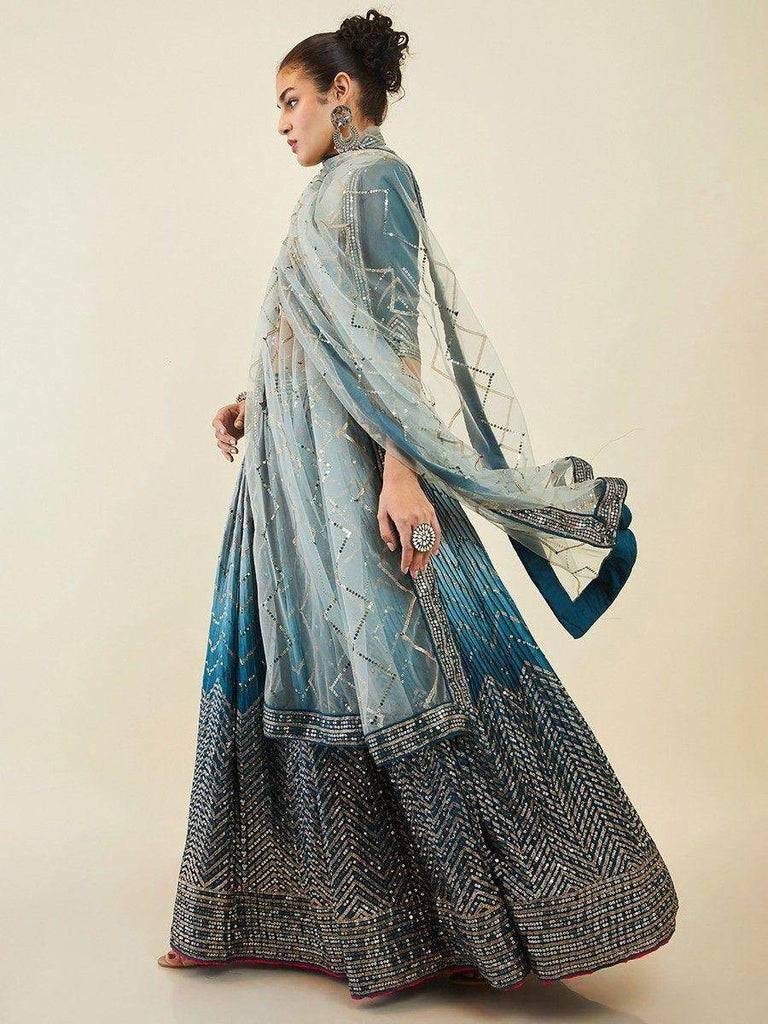Magnetic Blue Sequins Art Silk Wedding Wear Lehenga Choli