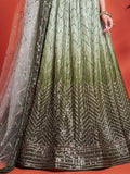 Alluring Green Sequins Chinon Mehendi Wear Lehenga Choli With Dupatta