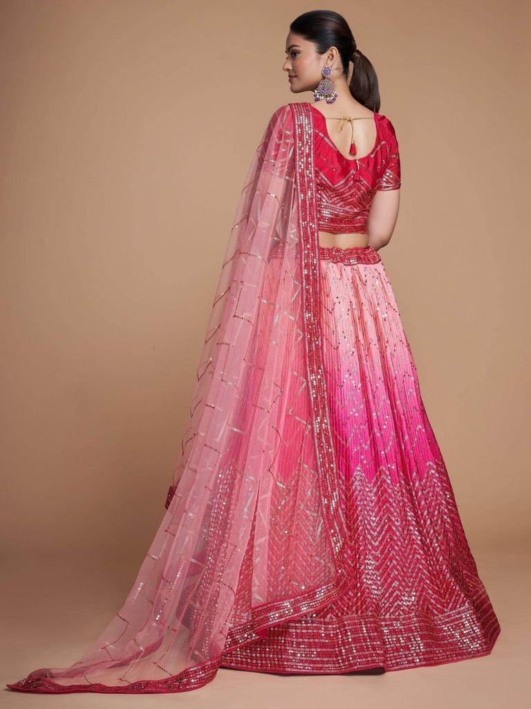 Gorgeous Pink Sequins Chinon Bridesmaid Lehenga Choli With Dupatta