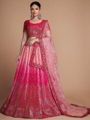 Gorgeous Pink Sequins Chinon Bridesmaid Lehenga Choli With Dupatta