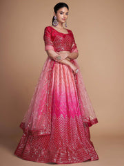 Gorgeous Pink Sequins Chinon Bridesmaid Lehenga Choli With Dupatta