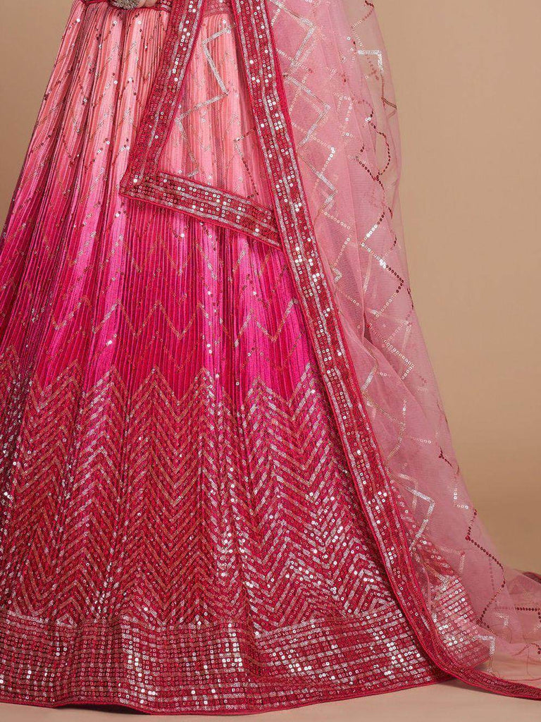Gorgeous Pink Sequins Chinon Bridesmaid Lehenga Choli With Dupatta