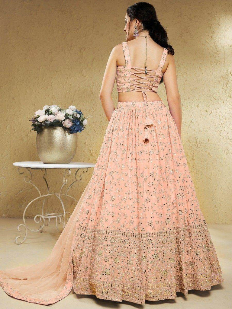 Awesome Light Pink Embroidered Georgette Bridesmaid Lehenga Choli