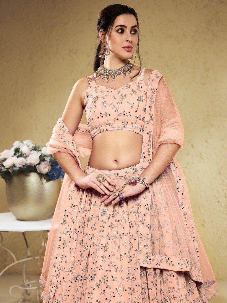 Awesome Light Pink Embroidered Georgette Bridesmaid Lehenga Choli