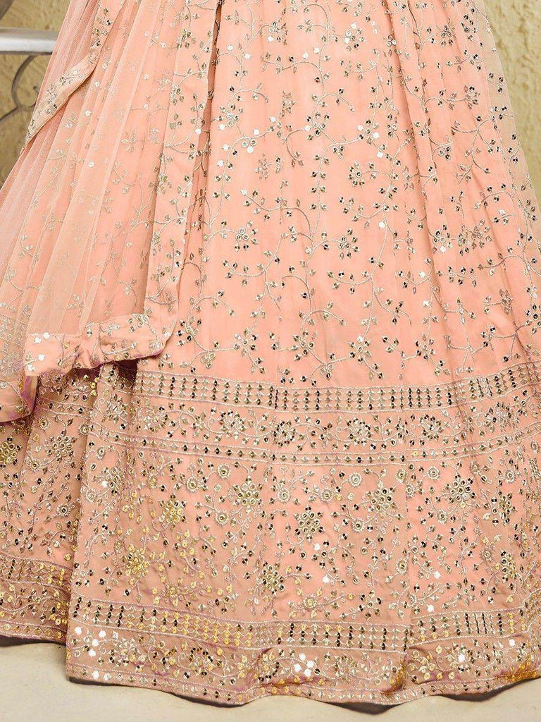 Awesome Light Pink Embroidered Georgette Bridesmaid Lehenga Choli