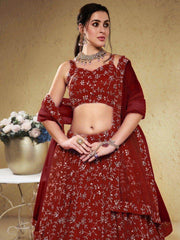Stunning Red Embroidered Georgette Wedding Wear Lehenga Choli