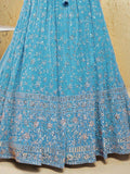 Lovely Sky-Blue Embroidered Georgette Engagement Wear Lehenga Choli