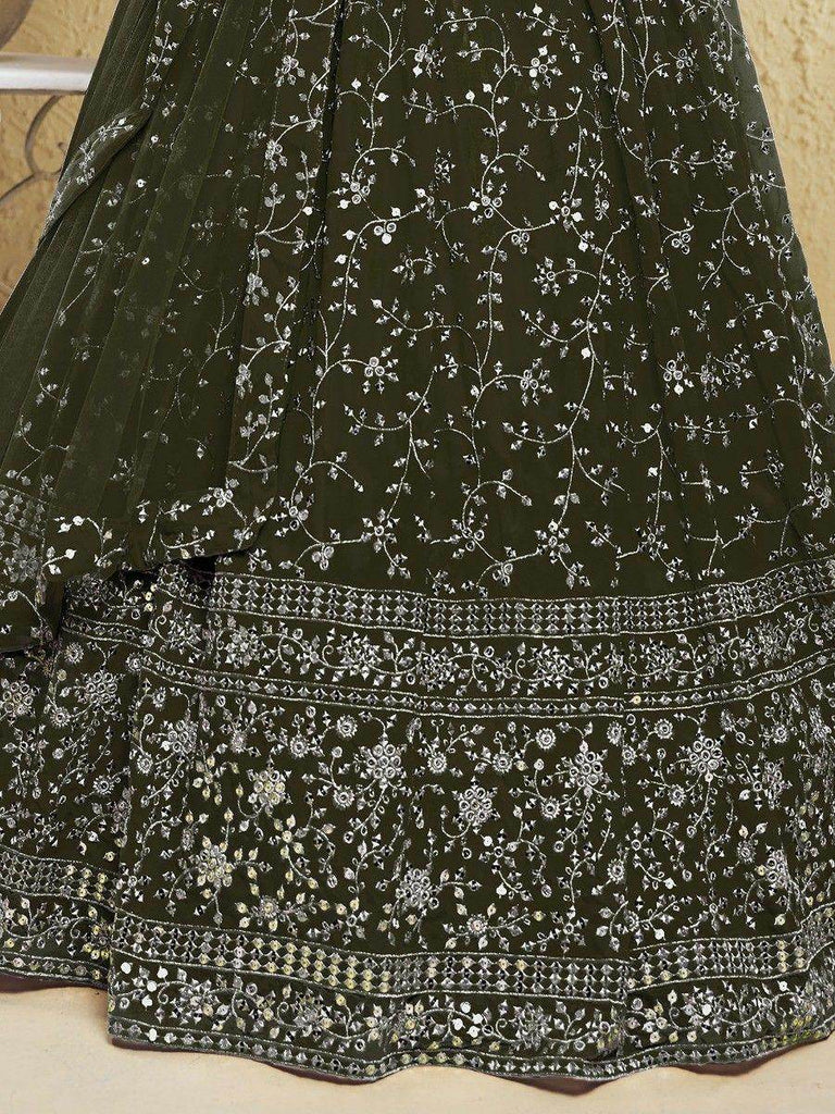 Astonishing Green Embroidered Georgette Mehendi Wear Lehenga Choli