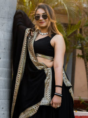 Pretty Black Heavy Lace Work Georgette Reception Wear Lehenga Choli