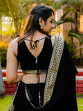 Pretty Black Heavy Lace Work Georgette Reception Wear Lehenga Choli