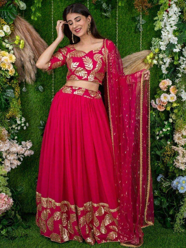 Astonishing Pink Zari Embroidered Georgette Lehenga Choli With Dupatta