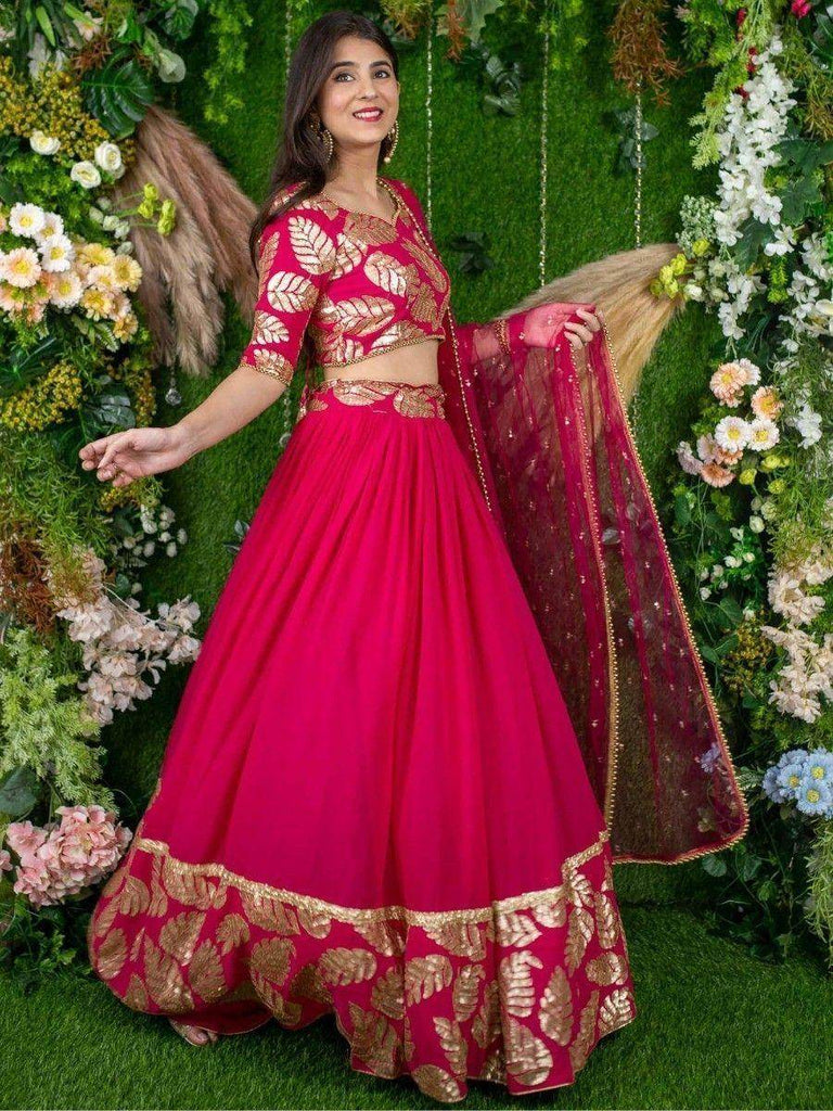 Astonishing Pink Zari Embroidered Georgette Lehenga Choli With Dupatta
