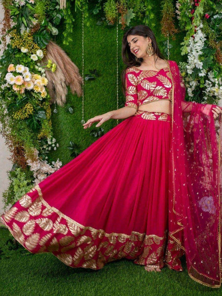 Astonishing Pink Zari Embroidered Georgette Lehenga Choli With Dupatta