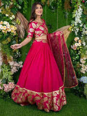 Astonishing Pink Zari Embroidered Georgette Lehenga Choli With Dupatta