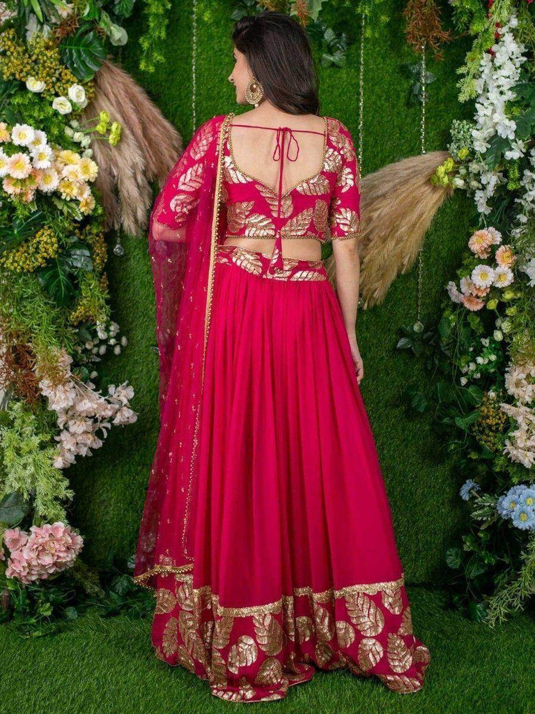 Astonishing Pink Zari Embroidered Georgette Lehenga Choli With Dupatta
