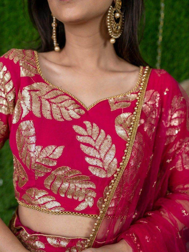 Astonishing Pink Zari Embroidered Georgette Lehenga Choli With Dupatta