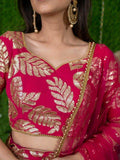 Astonishing Pink Zari Embroidered Georgette Lehenga Choli With Dupatta