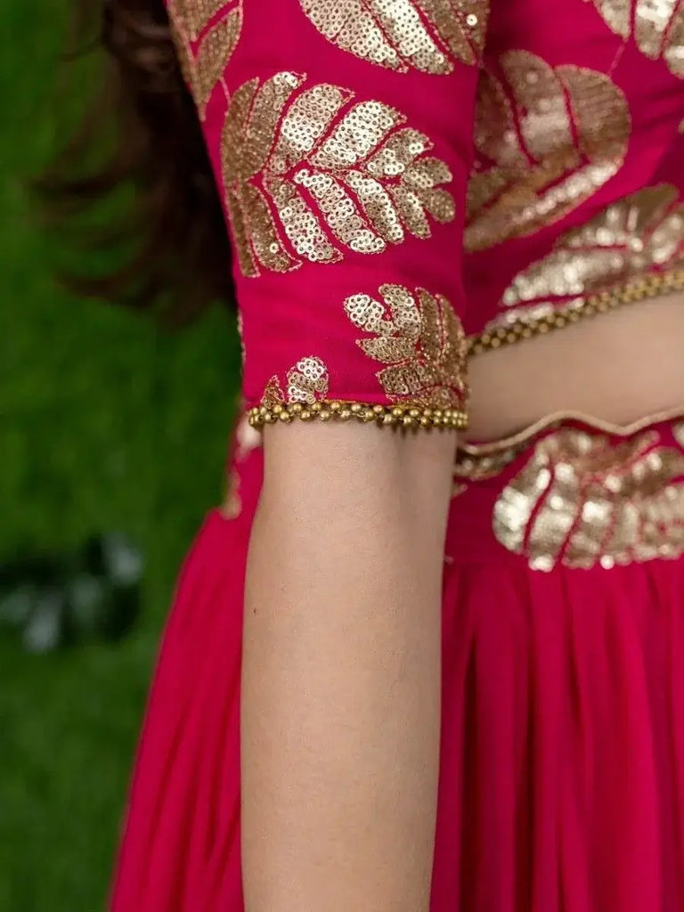 Astonishing Pink Zari Embroidered Georgette Lehenga Choli With Dupatta