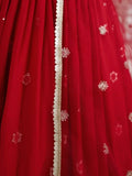 Awesome Red Embroidered Georgette Reception Wear Lehenga Choli