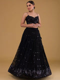 Outstanding Black Sequins Georgette Party Wear Lehenga Choli