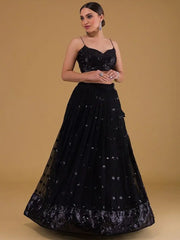 Outstanding Black Sequins Georgette Party Wear Lehenga Choli