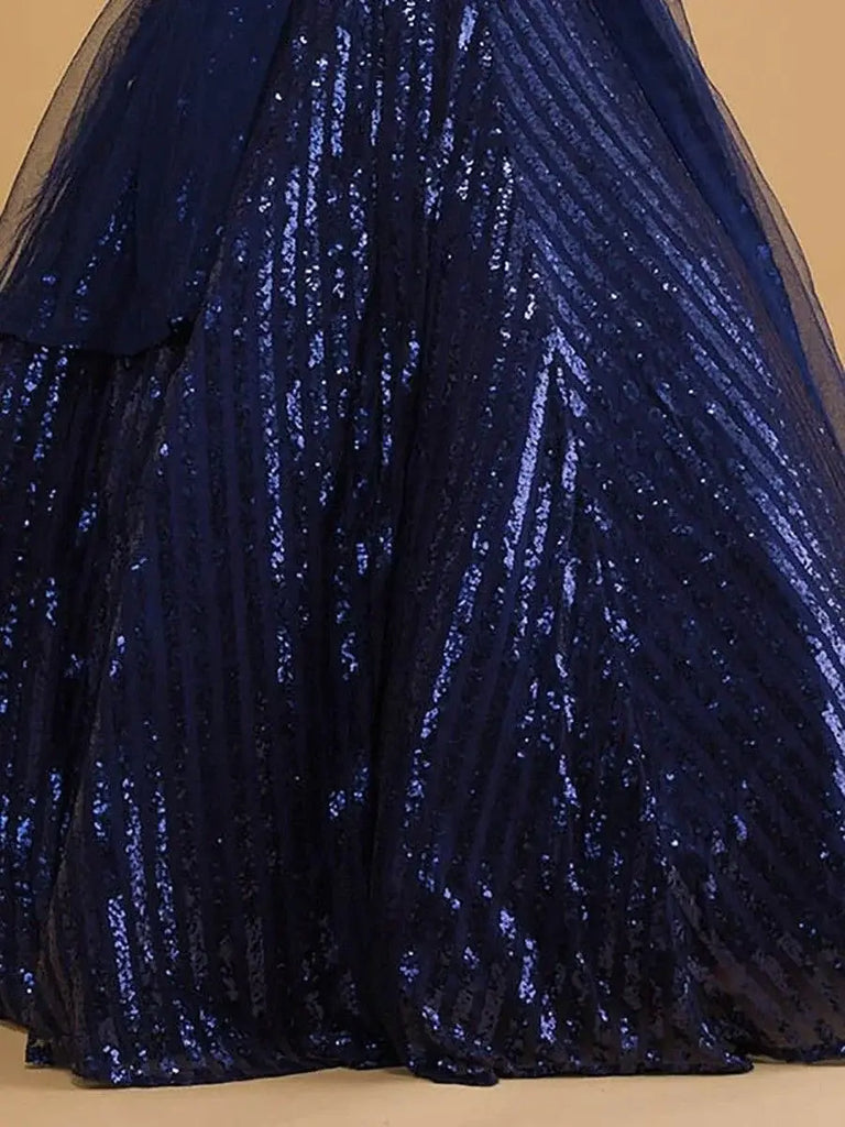 Fabulous Navy Blue Sequins Net Reception Wear Lehenga Choli With Dupatta