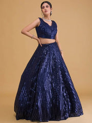 Fabulous Navy Blue Sequins Net Reception Wear Lehenga Choli With Dupatta
