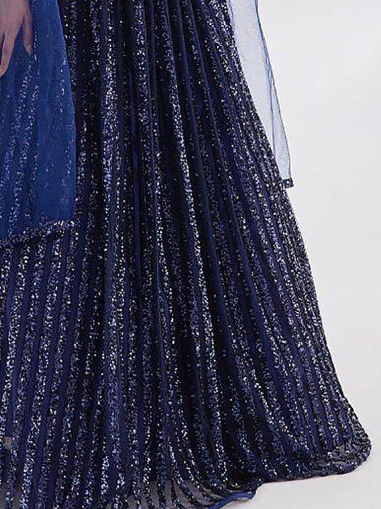 Amazing Navy Blue Sequins Net Party Wear Lehenga Choli With Dupatta