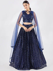 Amazing Navy Blue Sequins Net Party Wear Lehenga Choli With Dupatta