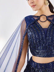 Amazing Navy Blue Sequins Net Party Wear Lehenga Choli With Dupatta