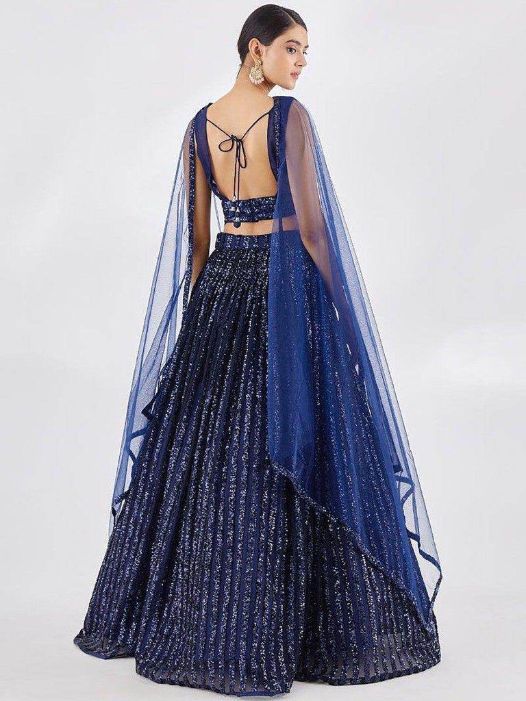 Amazing Navy Blue Sequins Net Party Wear Lehenga Choli With Dupatta