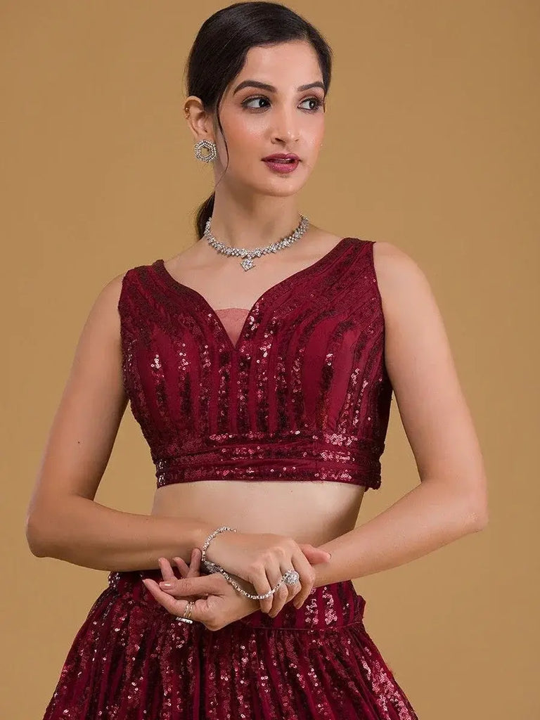 Incredible Red Sequins Net Party Wear Lehenga Choli With Dupatta
