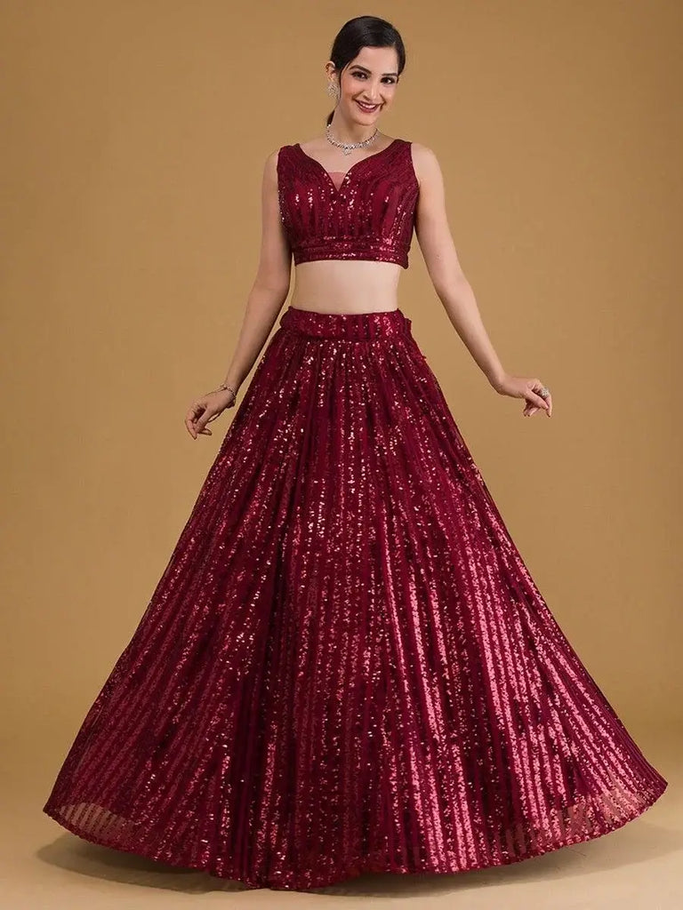 Incredible Red Sequins Net Party Wear Lehenga Choli With Dupatta