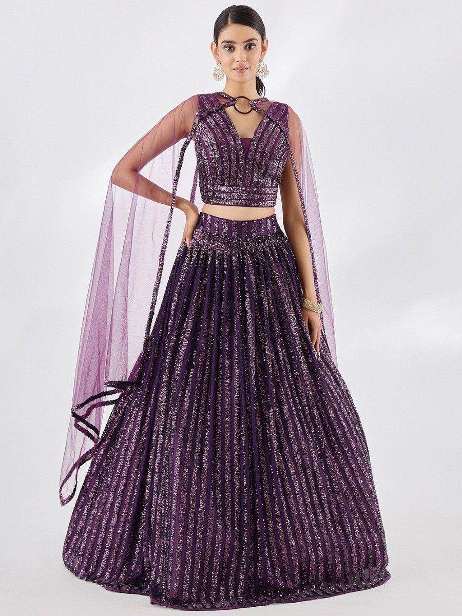 Excellent Wine Sequins Net Designer Lehenga Choli With Dupatta