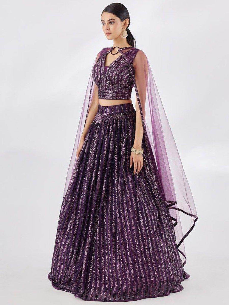 Excellent Wine Sequins Net Designer Lehenga Choli With Dupatta