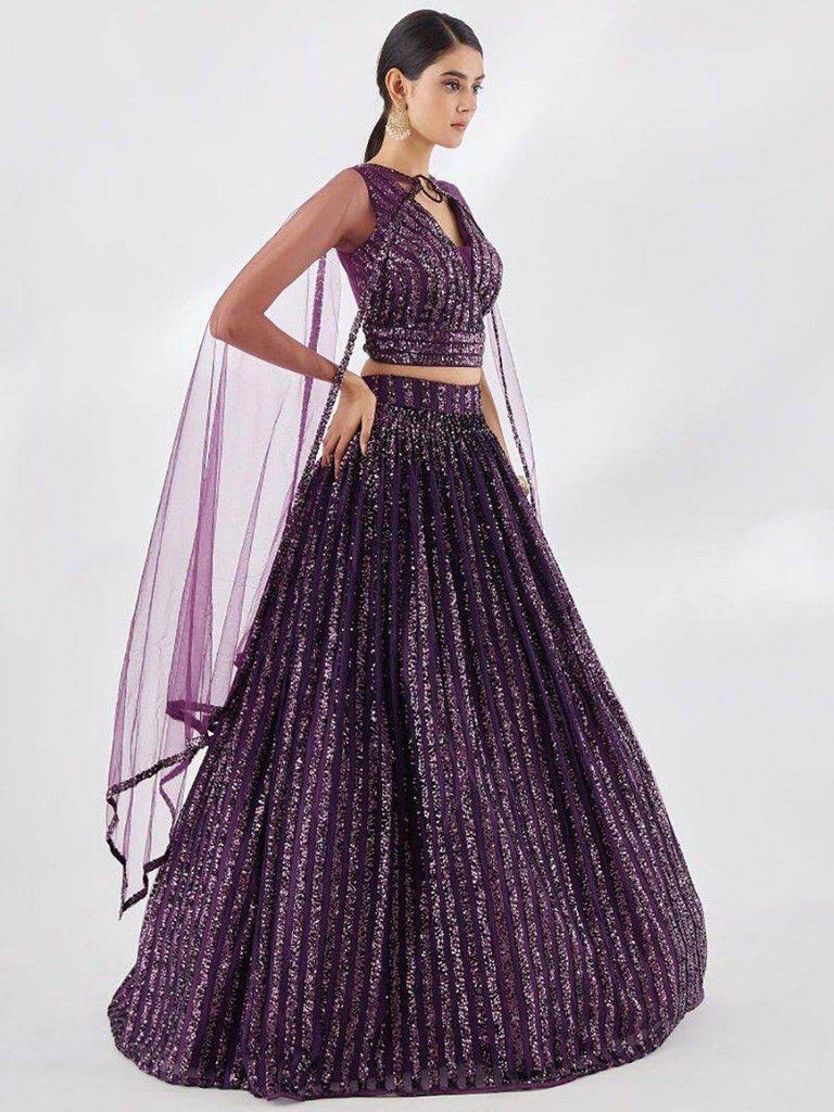 Excellent Wine Sequins Net Designer Lehenga Choli With Dupatta