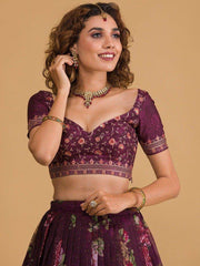 Stunning Wine Floral Digital Organza Festival Wear Lehenga Choli