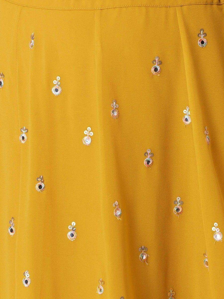 Attractive Yellow Sequins Georgette Haldi Wear Lehenga Choli