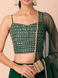 Beautiful Green Georgette Mehendi Wear Lehenga With Sequins Choli