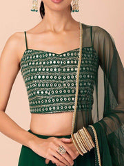 Beautiful Green Georgette Mehendi Wear Lehenga With Sequins Choli