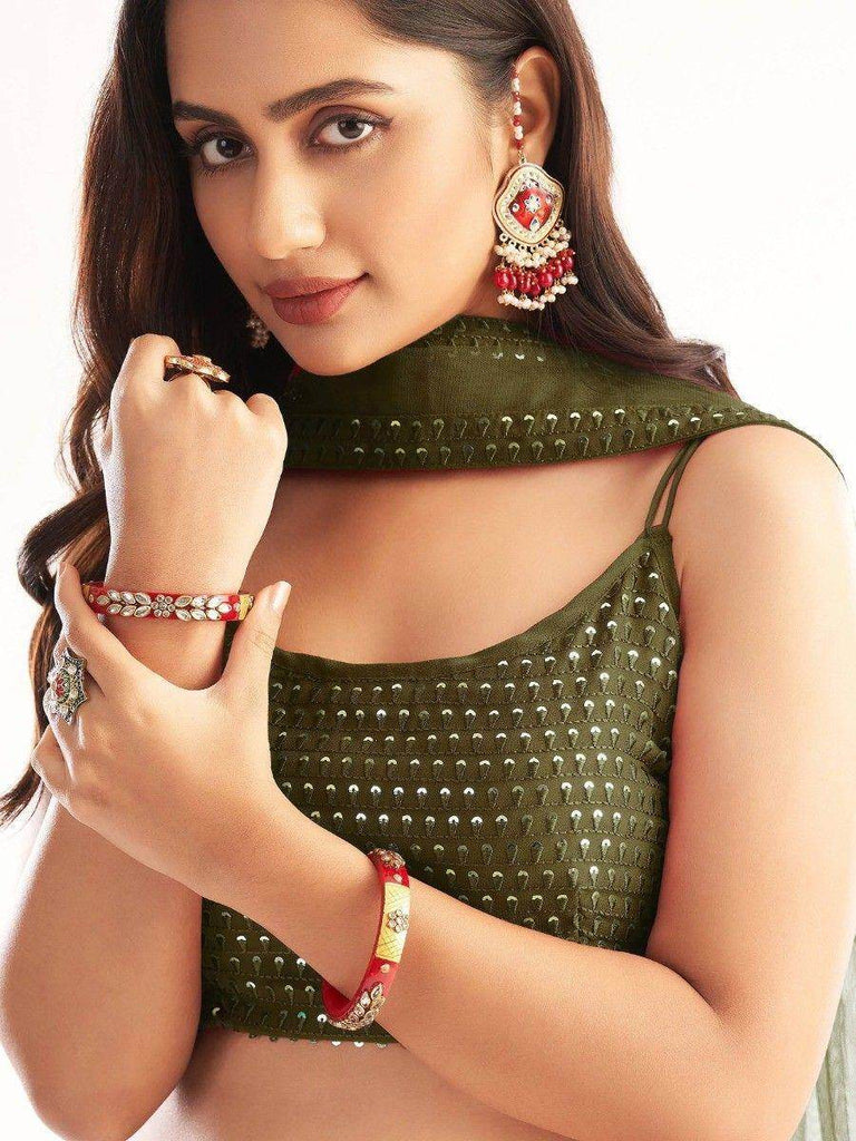 Precious Mehendi Green Georgette Lehenga Choli With Net Dupatta